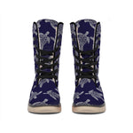 White And Blue Turtle Pattern Print Winter Boots