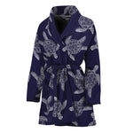 White And Blue Turtle Pattern Print Women's Bathrobe
