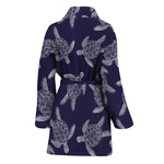 White And Blue Turtle Pattern Print Women's Bathrobe