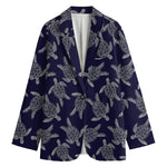 White And Blue Turtle Pattern Print Women's Blazer