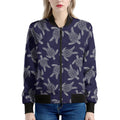 White And Blue Turtle Pattern Print Women's Bomber Jacket