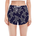 White And Blue Turtle Pattern Print Women's Split Running Shorts