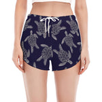 White And Blue Turtle Pattern Print Women's Split Running Shorts