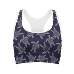 White And Blue Turtle Pattern Print Women's Sports Bra