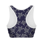 White And Blue Turtle Pattern Print Women's Sports Bra