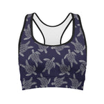 White And Blue Turtle Pattern Print Women's Sports Bra