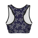 White And Blue Turtle Pattern Print Women's Sports Bra