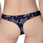 White And Blue Turtle Pattern Print Women's Thong