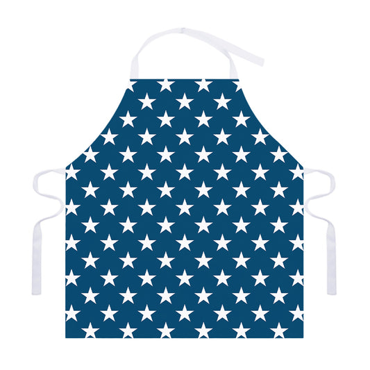 White And Blue USA Star Pattern Print Adjustable Apron
