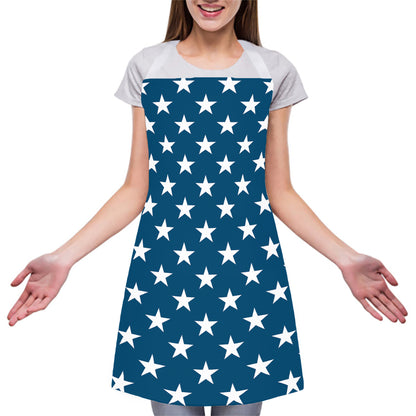 White And Blue USA Star Pattern Print Adjustable Apron