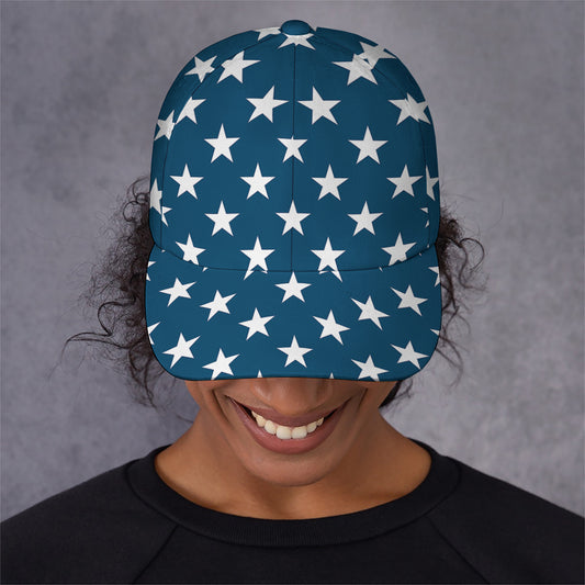 White And Blue USA Star Pattern Print Baseball Cap