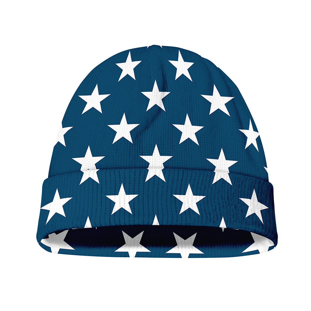 White And Blue USA Star Pattern Print Beanie