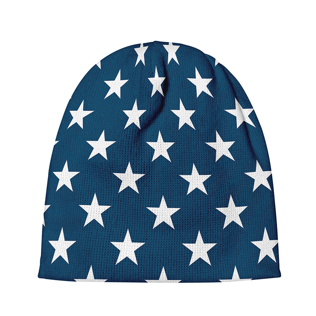 White And Blue USA Star Pattern Print Beanie