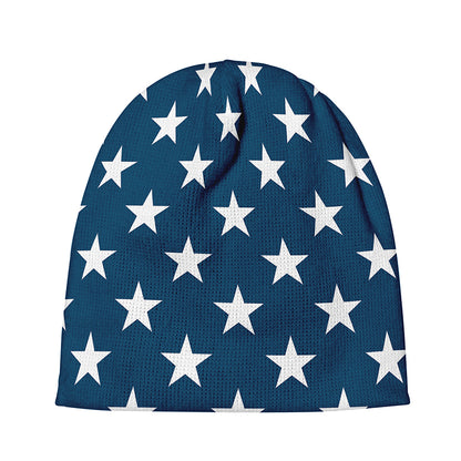 White And Blue USA Star Pattern Print Beanie