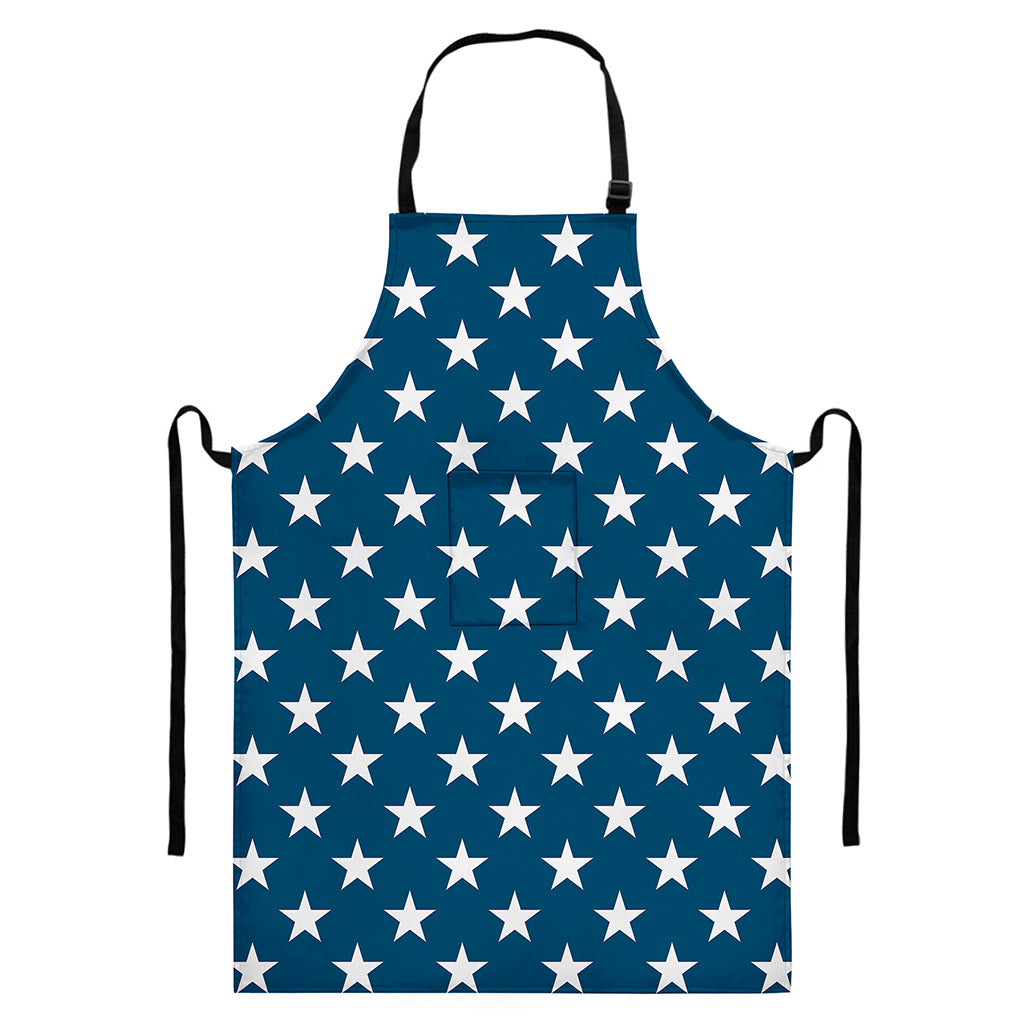 White And Blue USA Star Pattern Print Bib Apron With Pocket