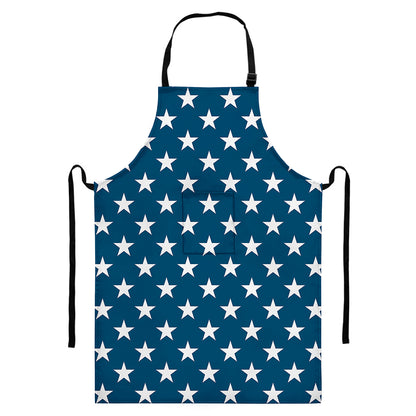 White And Blue USA Star Pattern Print Bib Apron With Pocket