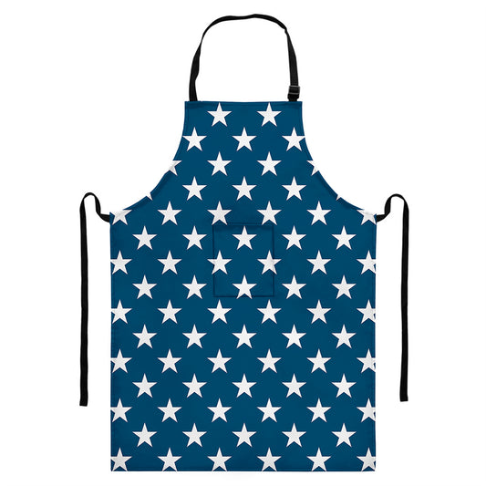 White And Blue USA Star Pattern Print Bib Apron With Pocket