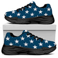 White And Blue USA Star Pattern Print Black Chunky Shoes
