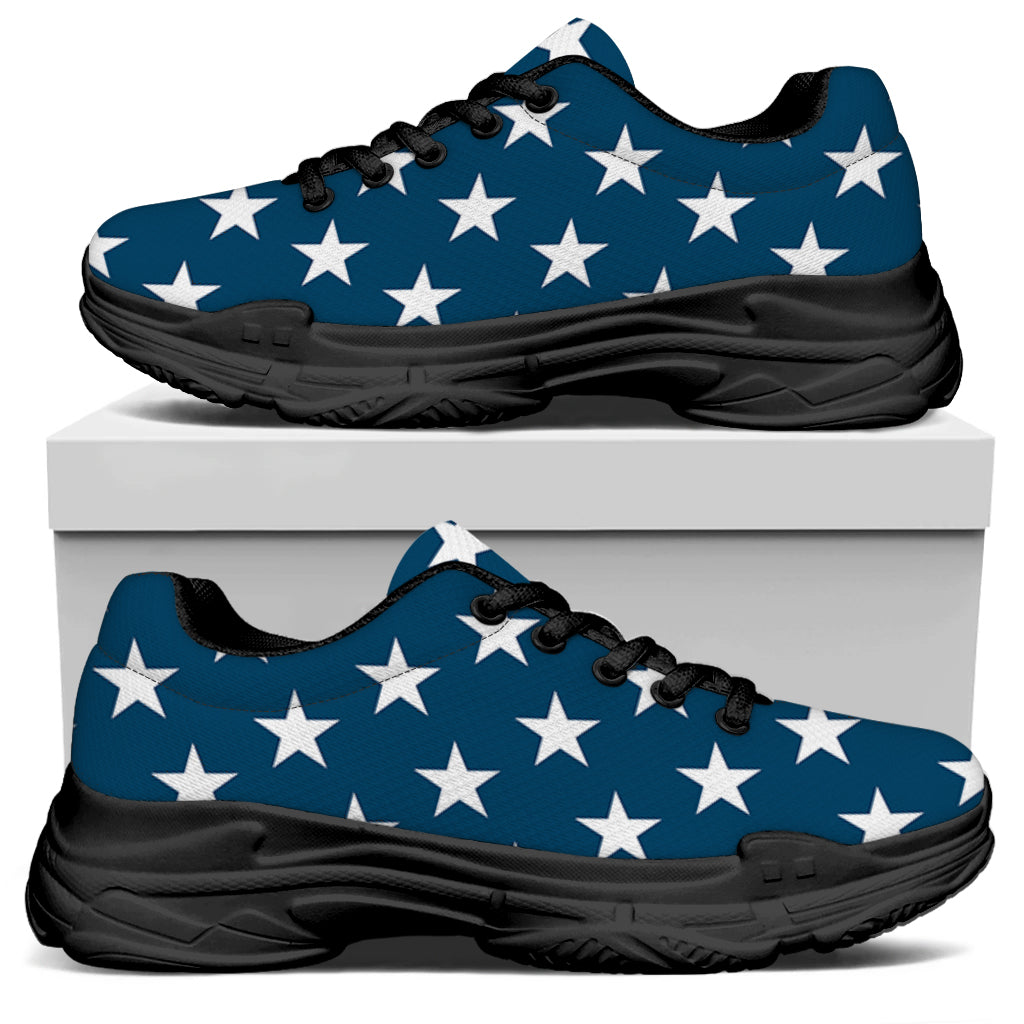 White And Blue USA Star Pattern Print Black Chunky Shoes