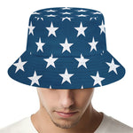 White And Blue USA Star Pattern Print Bucket Hat