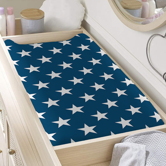 White And Blue USA Star Pattern Print Changing Pad Cover