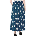 White And Blue USA Star Pattern Print Chiffon Maxi Skirt