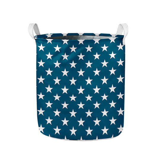White And Blue USA Star Pattern Print Collapsible Laundry Basket