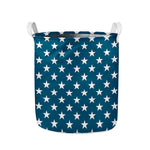 White And Blue USA Star Pattern Print Collapsible Laundry Basket