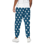 White And Blue USA Star Pattern Print Cotton Pants