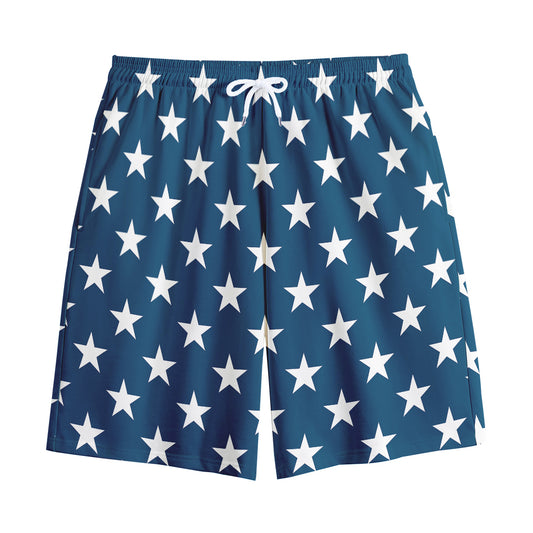 White And Blue USA Star Pattern Print Cotton Shorts