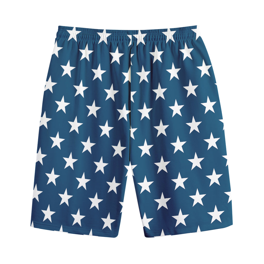 White And Blue USA Star Pattern Print Cotton Shorts