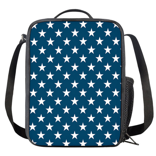 White And Blue USA Star Pattern Print Crossbody Lunch Bag