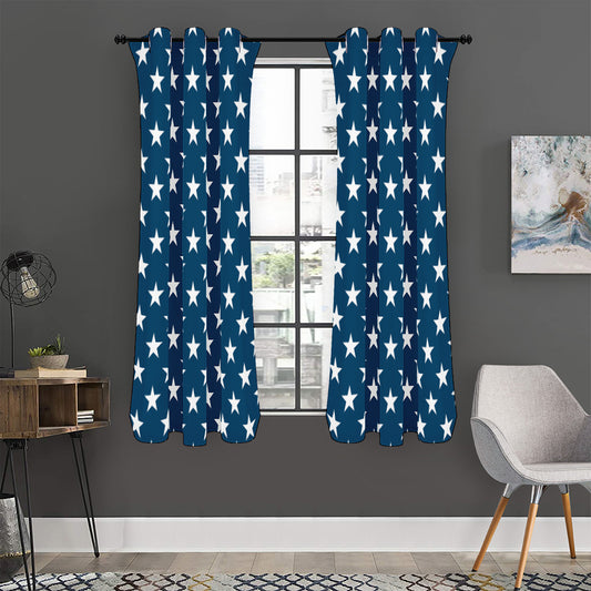 White And Blue USA Star Pattern Print Curtain