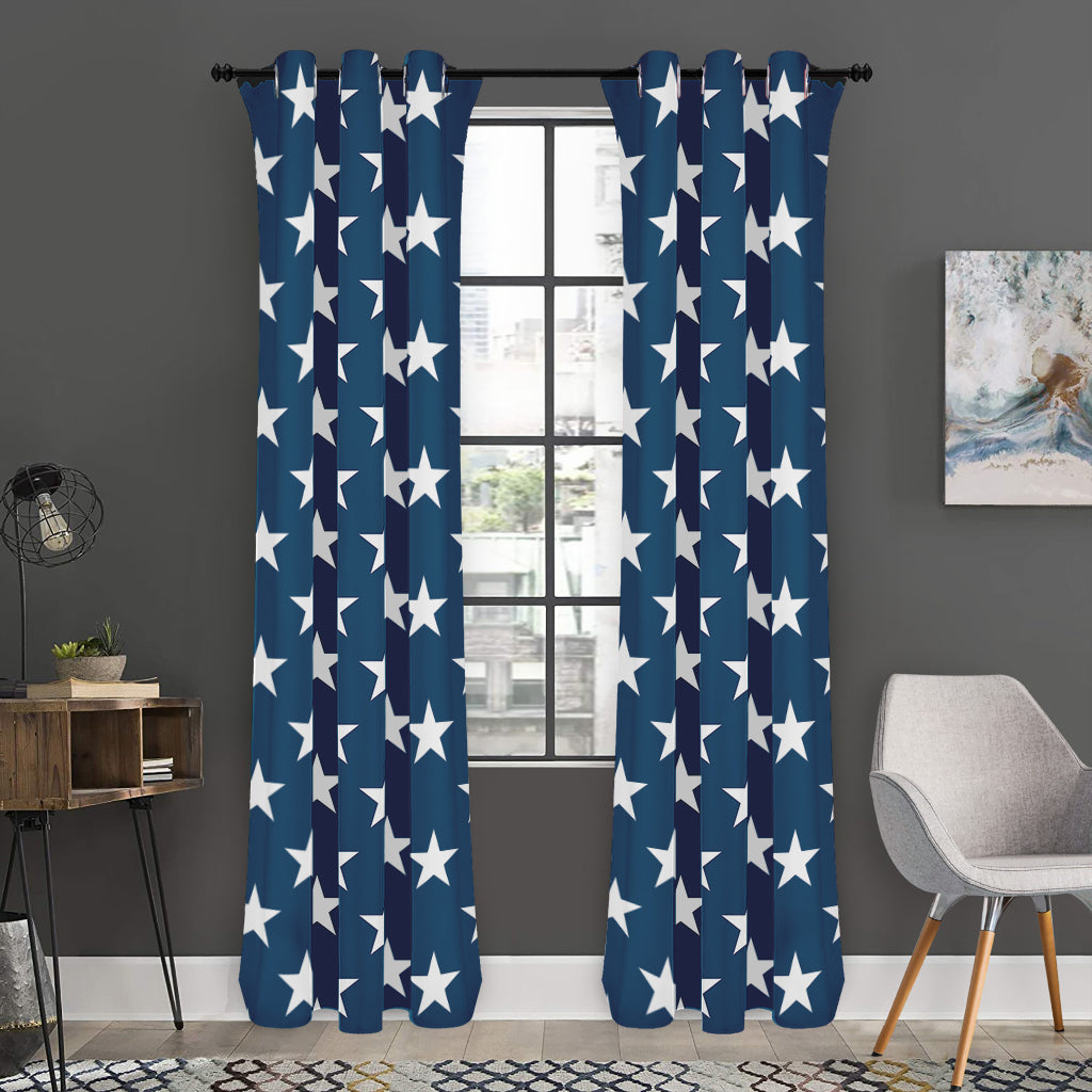 White And Blue USA Star Pattern Print Curtain
