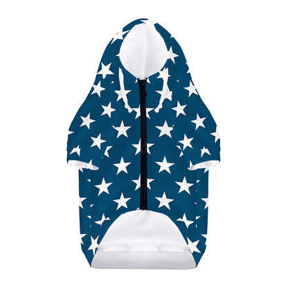 White And Blue USA Star Pattern Print Dog Zip Up Hoodie