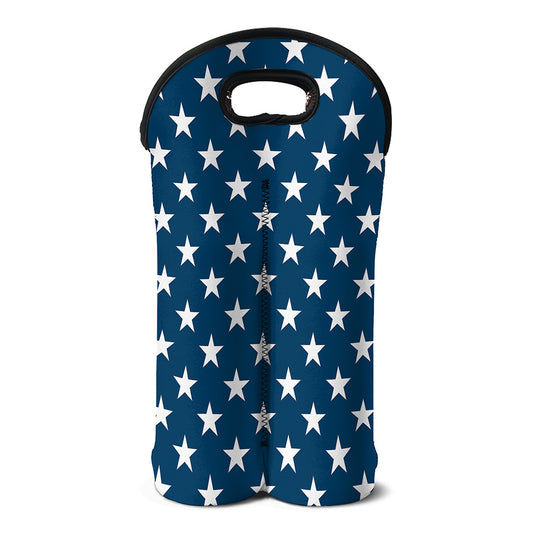 White And Blue USA Star Pattern Print Double Neoprene Wine Tote