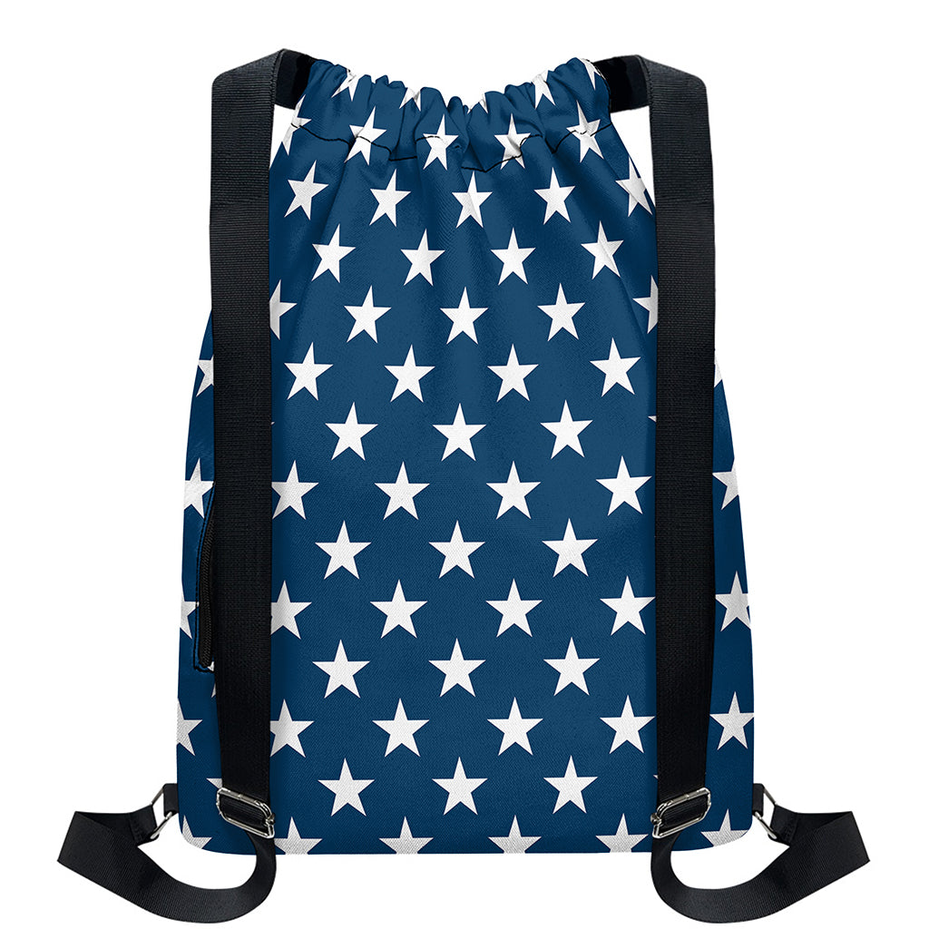 White And Blue USA Star Pattern Print Drawstring Backpack