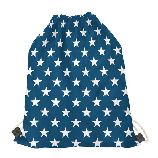 White And Blue USA Star Pattern Print Drawstring Bag