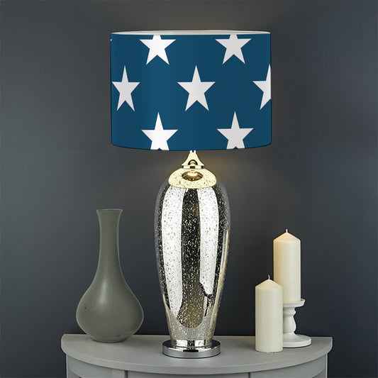 White And Blue USA Star Pattern Print Drum Lamp Shade