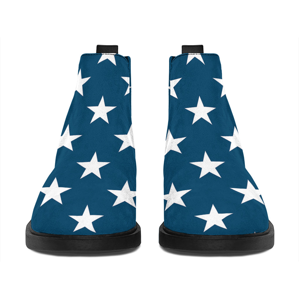 White And Blue USA Star Pattern Print Flat Ankle Boots