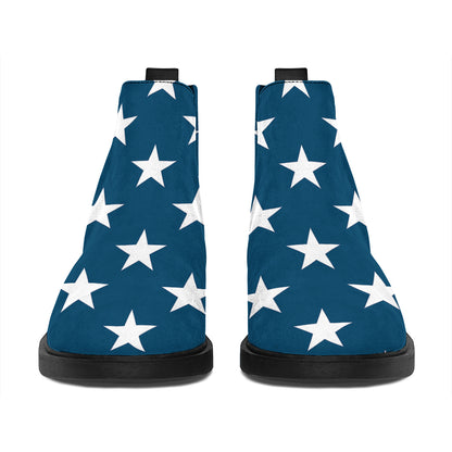 White And Blue USA Star Pattern Print Flat Ankle Boots