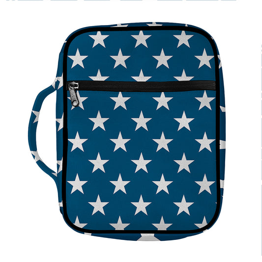 White And Blue USA Star Pattern Print Front Pocket Bible Bag
