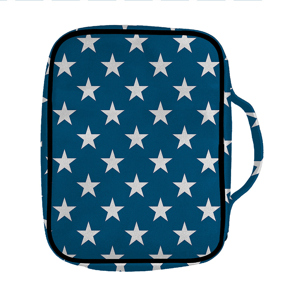 White And Blue USA Star Pattern Print Front Pocket Bible Bag