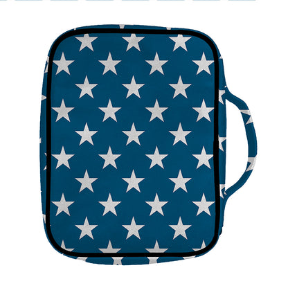 White And Blue USA Star Pattern Print Front Pocket Bible Bag