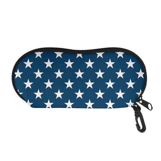 White And Blue USA Star Pattern Print Glasses Case