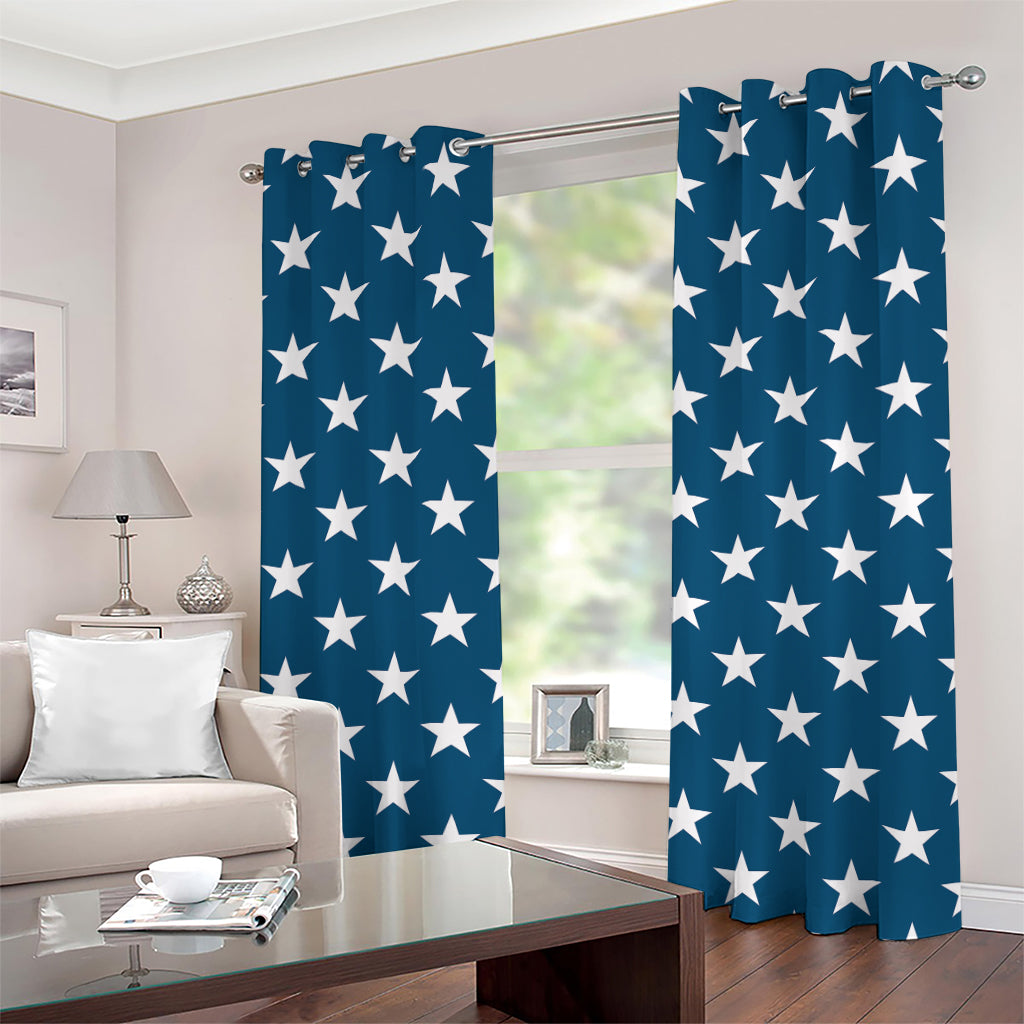 White And Blue USA Star Pattern Print Grommet Curtains