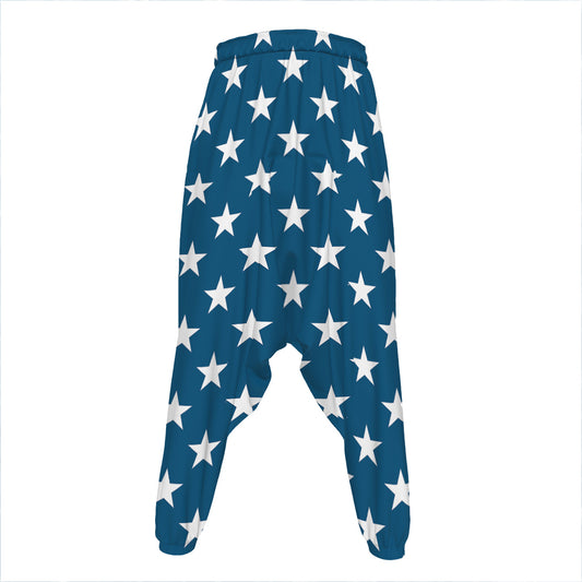 White And Blue USA Star Pattern Print Hammer Pants