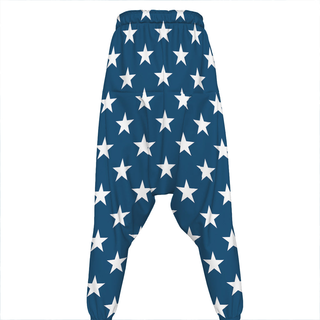 White And Blue USA Star Pattern Print Hammer Pants