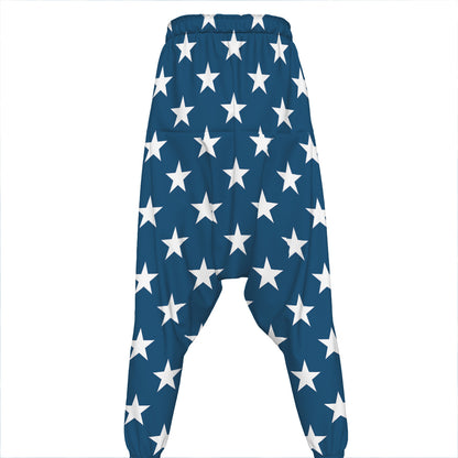 White And Blue USA Star Pattern Print Hammer Pants