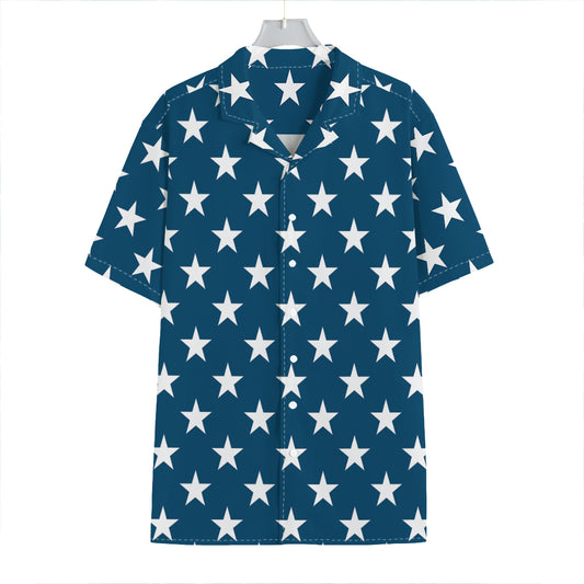 White And Blue USA Star Pattern Print Hawaiian Shirt